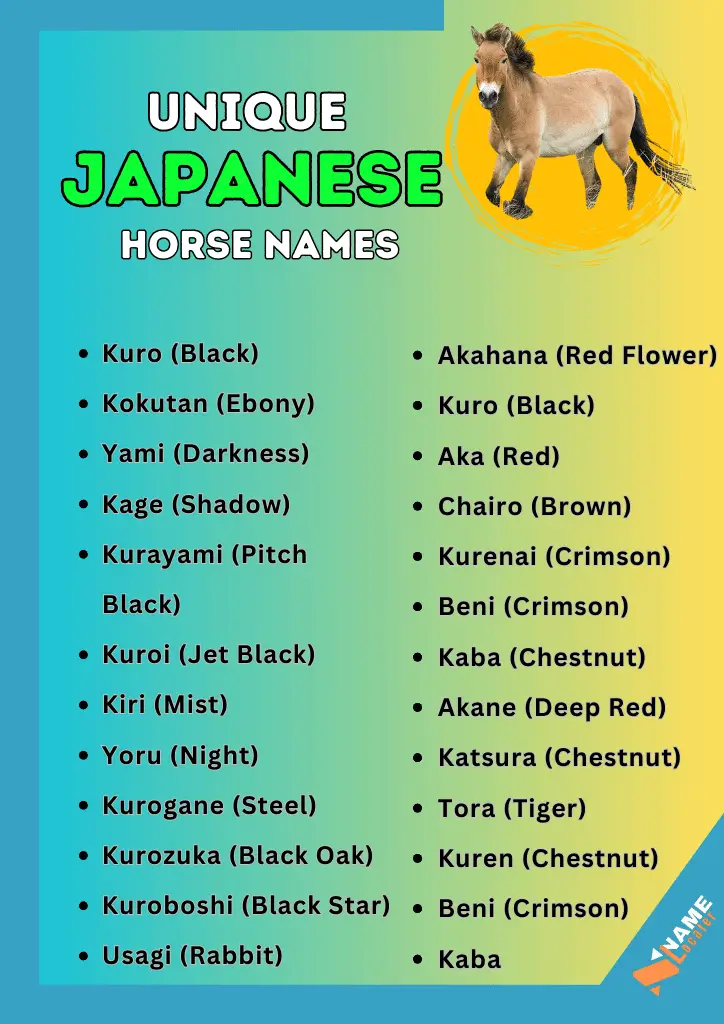 a list of funny and cute names for Japanese horse 